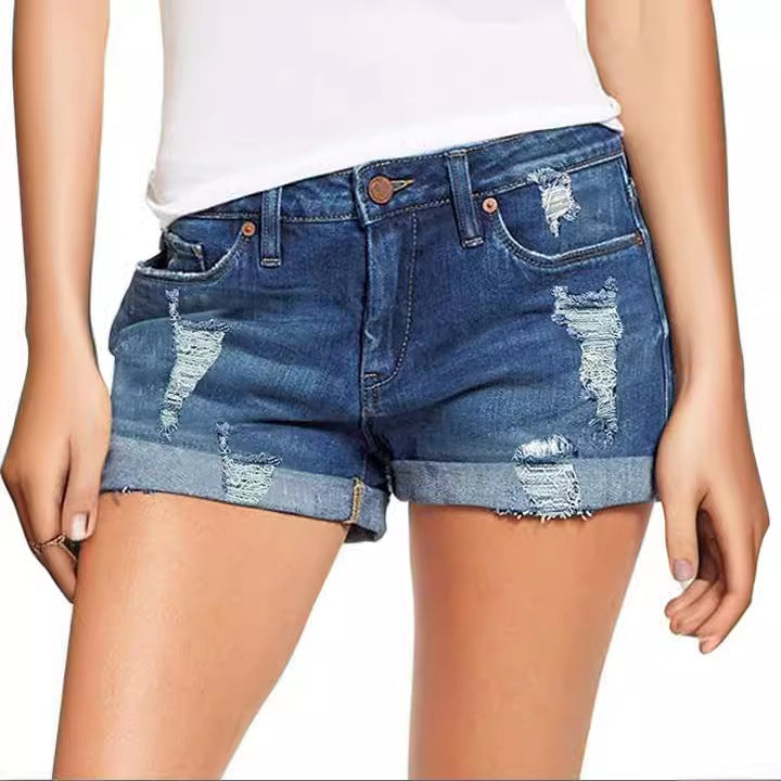 Damen modische Destroyed Denim-Shorts mit umgeschlagenem Saum Echo Archiv