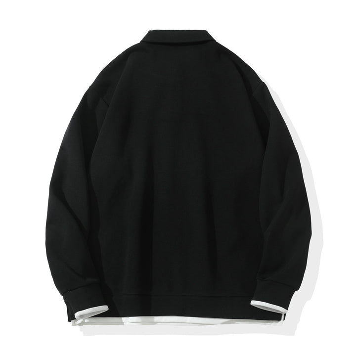 Unisex Oversize-Poloshirt-Sweatshirt mit Halbknopfleiste und Layering-Effekt Echoarchiv