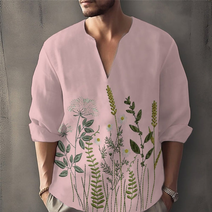 Herren lässiges Hemd mit kunstvollem Blumenmuster Echoarchiv