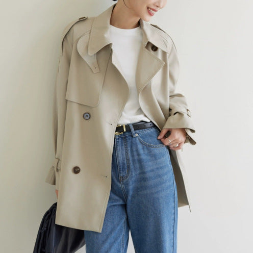 Damen Modische Trenchjacke mit doppeltem Knopfverschluss Echoarchiv