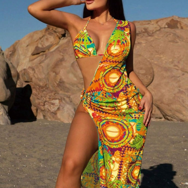 Damen Bikiniset mit Leopardmuster und transparentem Cover-Up Echo Archiv