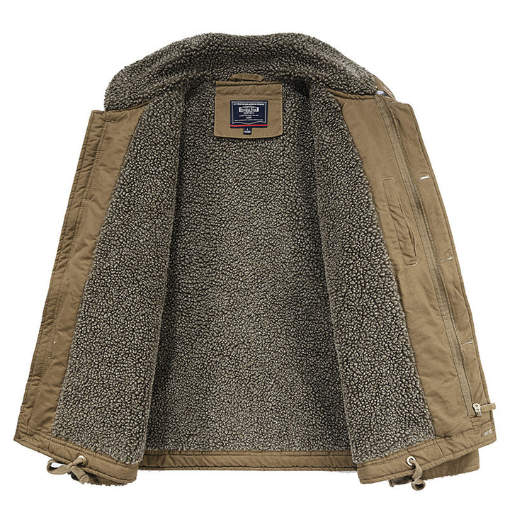Herren Canvas-Workerjacke mit durchgehendem Teddyfutter, Stehkragen und Kordelzug – Taviero