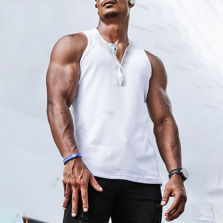 Herren Ärmelloses Sport-Tanktop mit Knopfleiste und atmungsaktivem Gewebe Echoarchiv