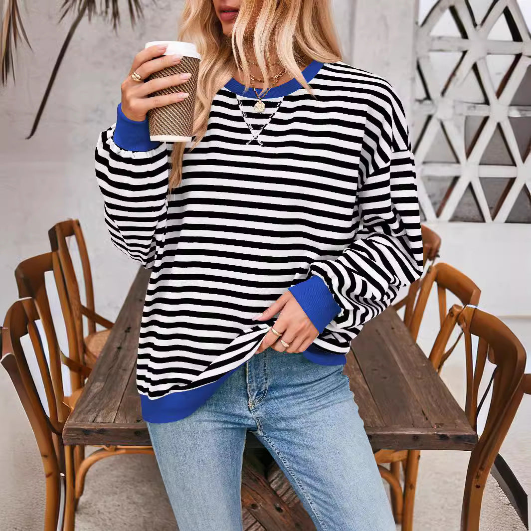 Damen Lässiger Sweatshirt mit bunten Streifen und weitem Schnitt – Avérine