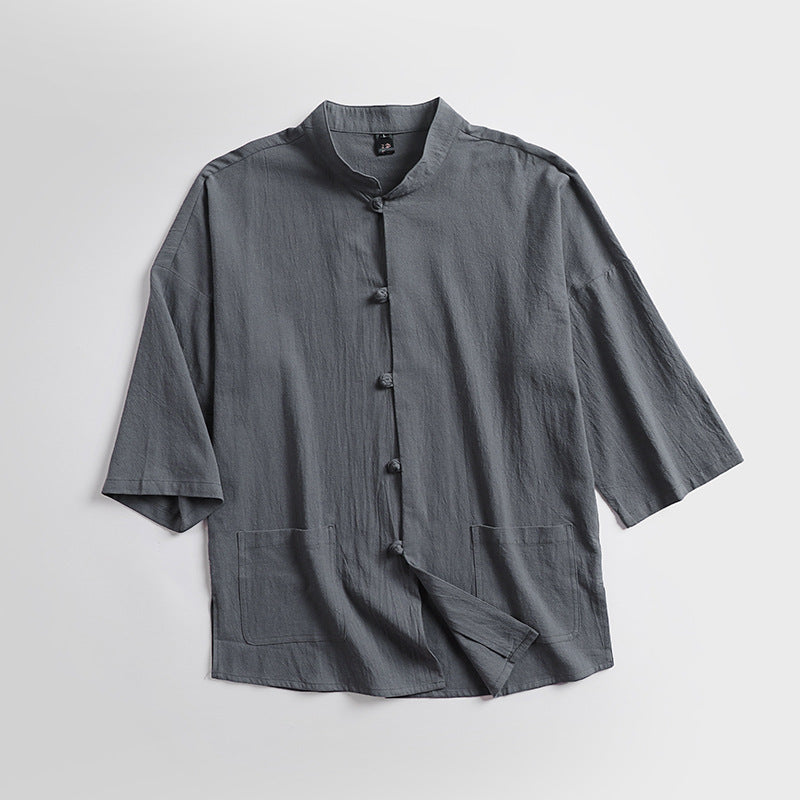 Unisex Locker geschnittene Leinen-Baumwoll Jacke mit Stehkragen Echoarchiv