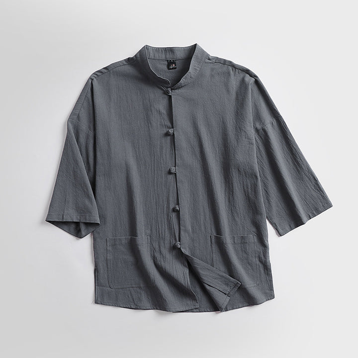 Unisex Locker geschnittene Leinen-Baumwoll Jacke mit Stehkragen Echoarchiv