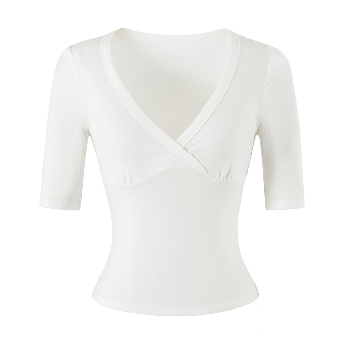 Damen Figurbetontes Wickelshirt mit tiefem V-Ausschnitt, dreiviertelärmeln und Taillenbetonung Echoarchiv
