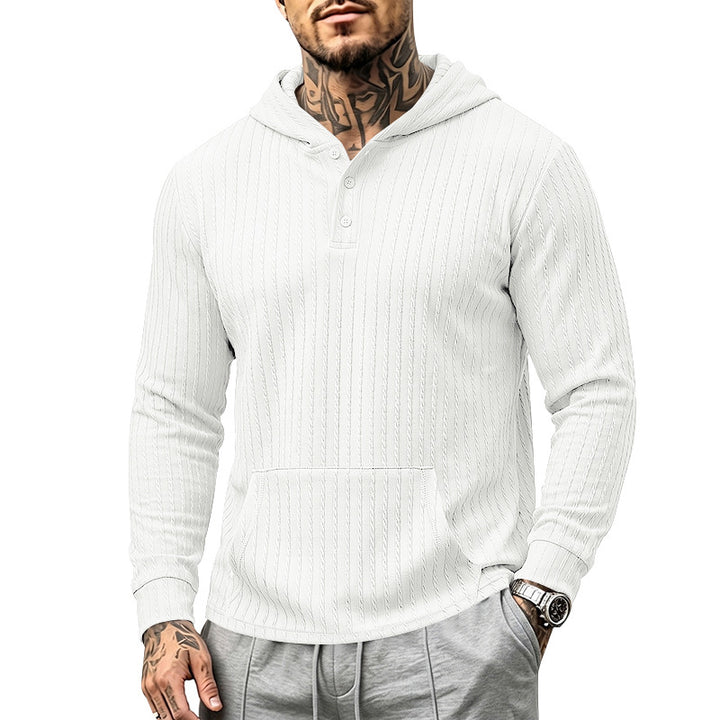 Herren Kapuzen-Henley-Pullover mit Zopfstruktur, Kängurutasche und Rippbündchen Echoarchiv