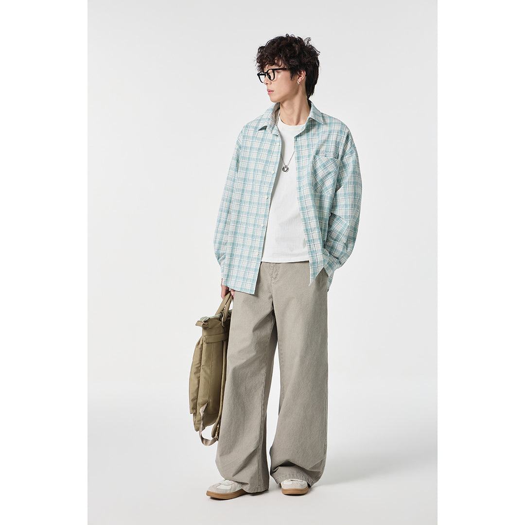 Unisex Oversize Karo-Hemdjacke aus leichter Baumwollmischung mit aufgesetzter Brusttasche Echoarchiv