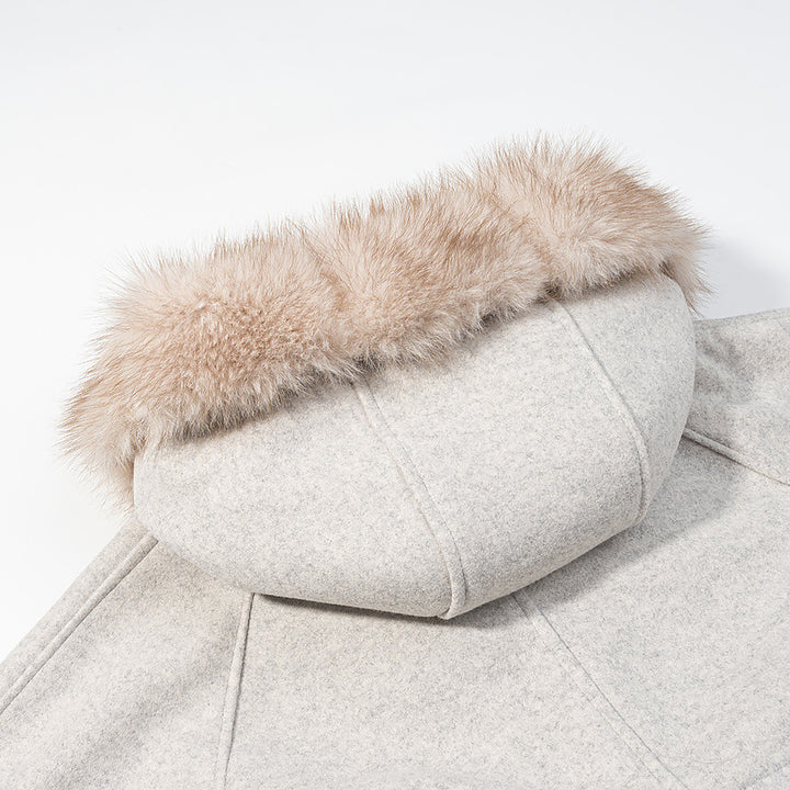 Damen Kurze Kapuzenjacke mit Kunstfellbesatz, Taschen und Taillenschleife Echoarchiv