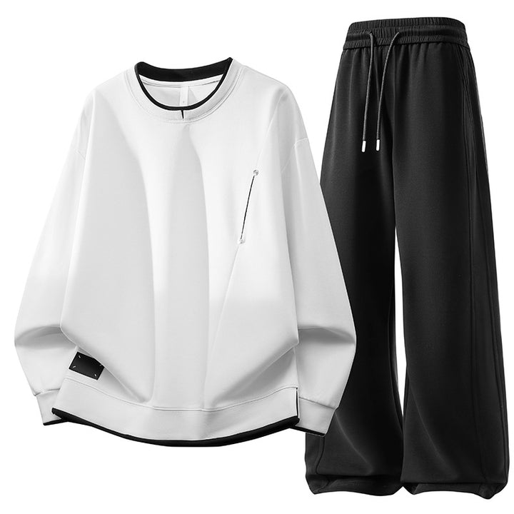 Unisex Oversized Freizeitset Neopren-Look Sweatshirt mit Kontrastbesatz und weiten Sweatpants – Marzano