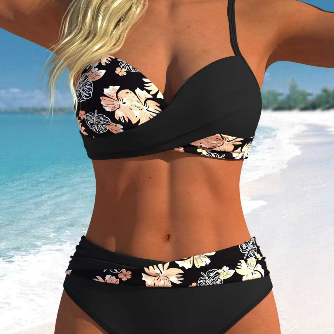 Damen Wickel-Bikini-Set mit floralem Design und hohem Bund – Maréssa