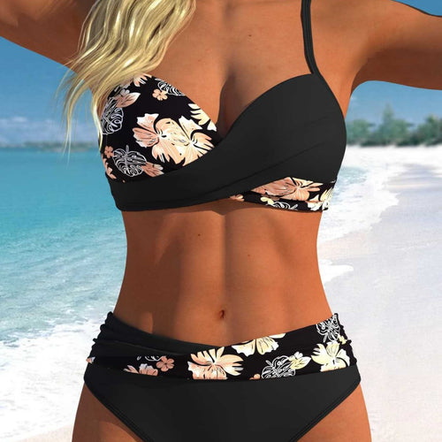 Damen Wickel-Bikini-Set mit floralem Design und hohem Bund Echo Archiv
