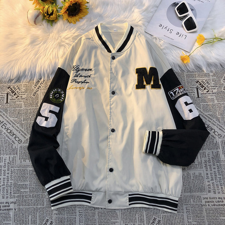Herren Collegejacke mit gesticktem Logo und kontrastierenden Ärmeln Echoarchiv