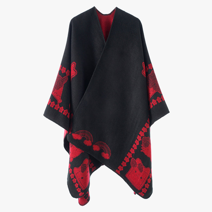Damen Oversize-Poncho mit Jacquard‑Tiermotiv und asymmetrischem Zipfelsaum Echo Archiv