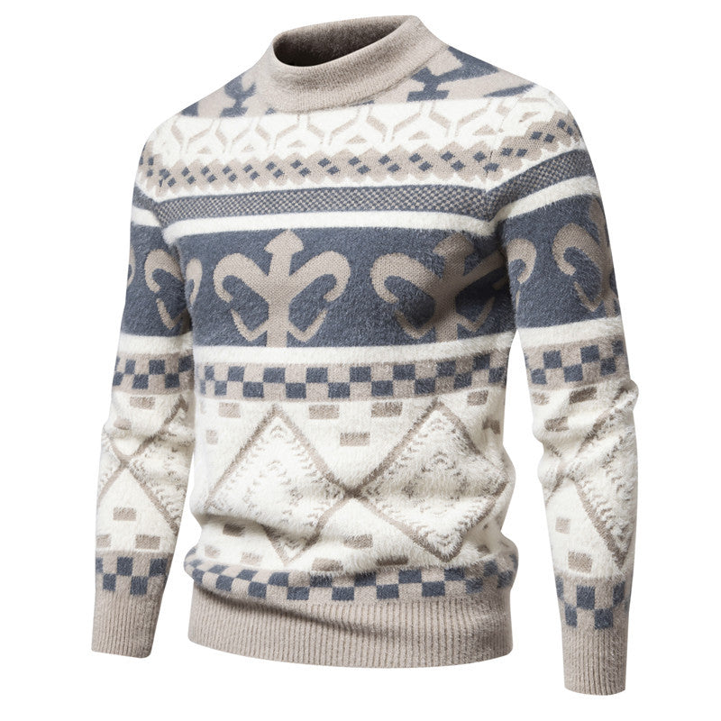 Herren Strickpullover mit modernem Zopfmuster und hohem Kragen Echoarchiv