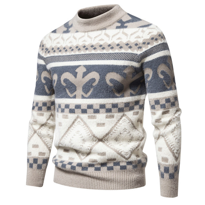 Herren Strickpullover mit modernem Zopfmuster und hohem Kragen Echoarchiv