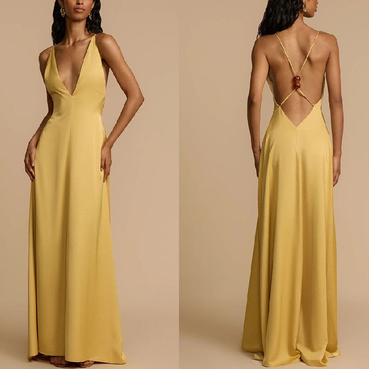 Damen Elegantes Maxikleid mit tiefem V-Ausschnitt und fließendem Schnitt Echo Archiv