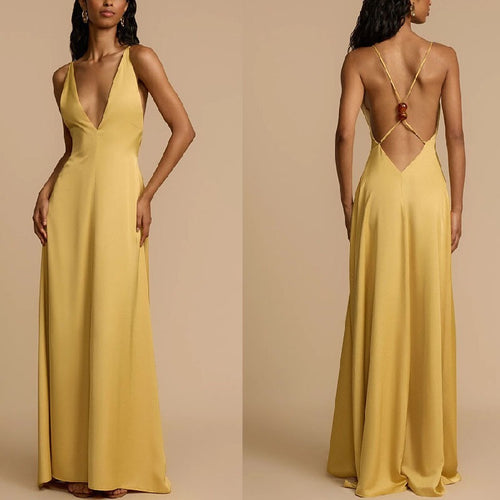 Damen Elegantes Maxikleid mit tiefem V-Ausschnitt und fließendem Schnitt Echo Archiv