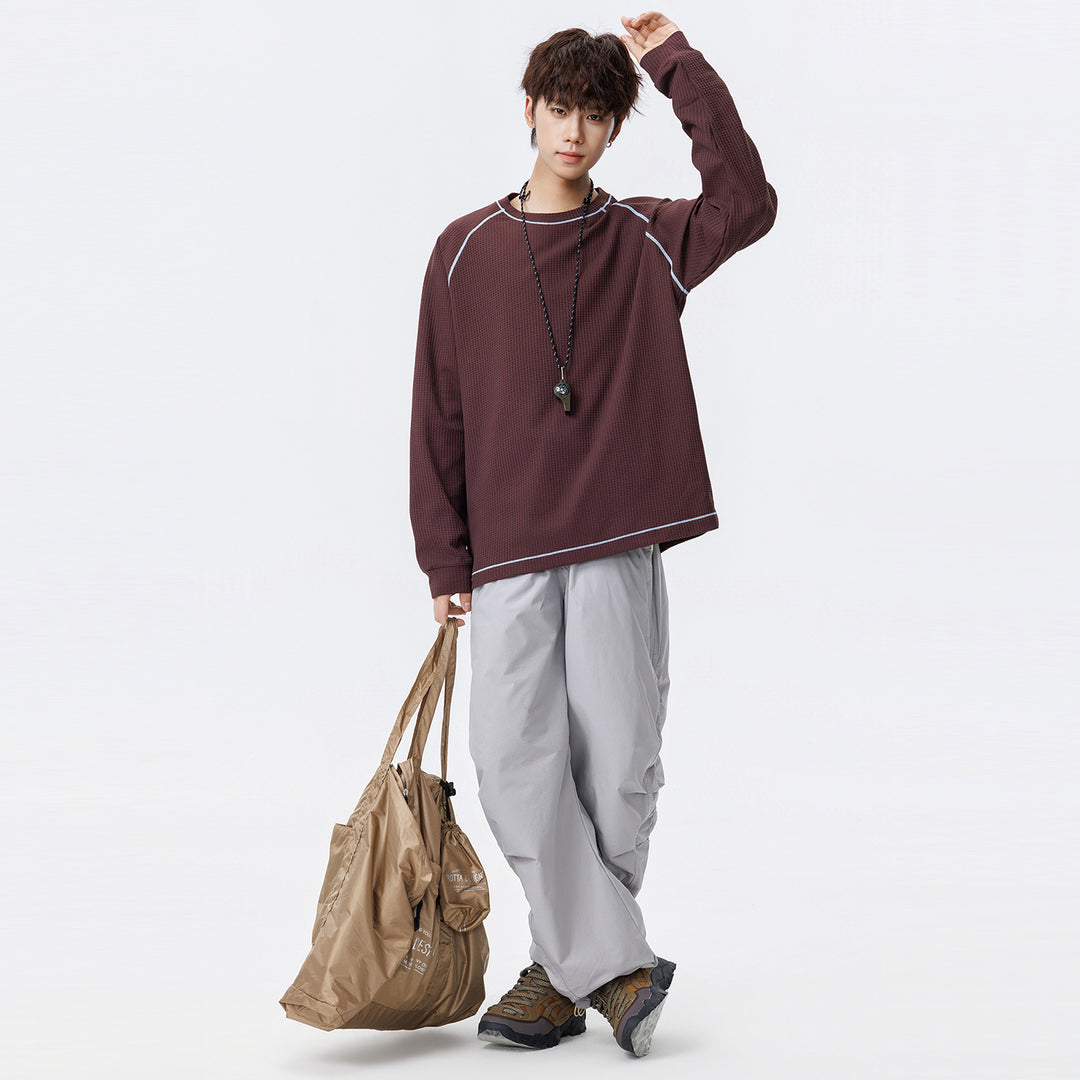 Herren Oversize Waffelstrick‑Sweatshirt mit Rundhals, Raglanärmeln und Kontrastnähten Echo Archiv