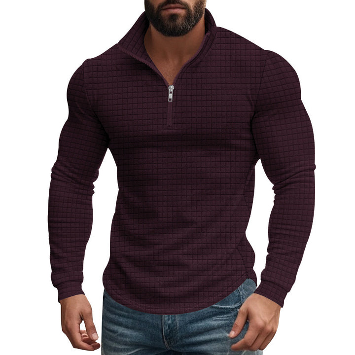 Herren eleganter Stehkragenpullover mit Reißverschluss und strukturiertem Design Echoarchiv