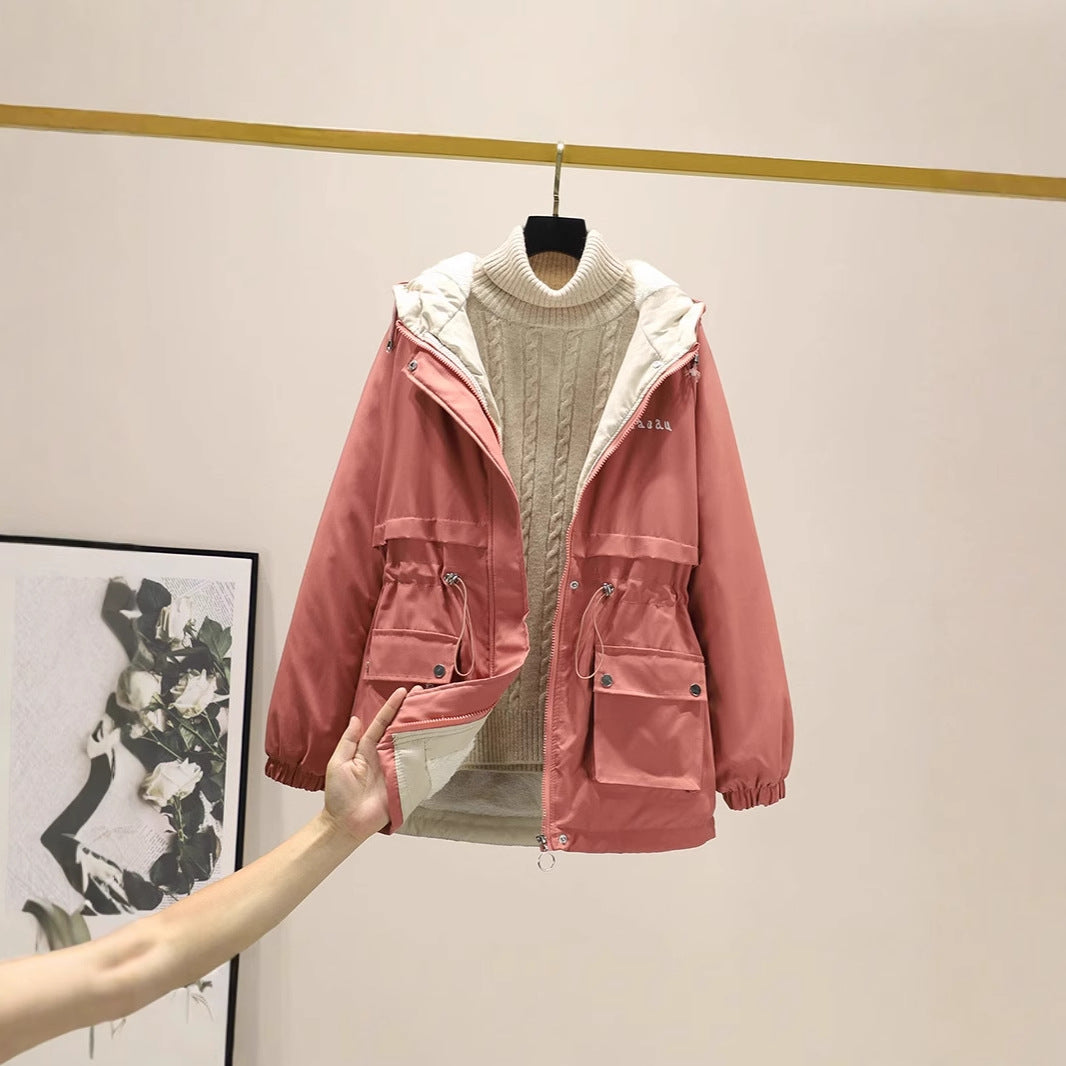 Damen gefütterte Parka-Jacke mit Kapuze und verstellbarem Taillenzug – Avérine