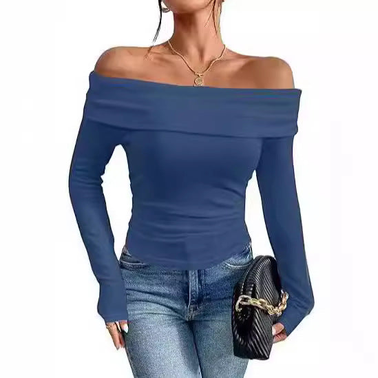Damen Figurbetontes Schulterfreies Langarm Feinstrickshirt mit Carmenausschnitt Echo Archiv