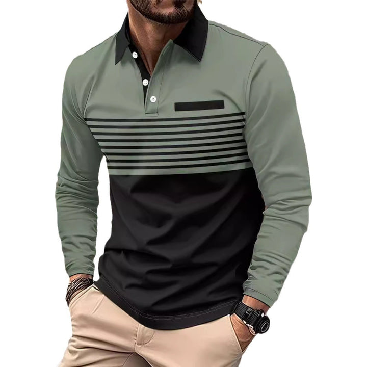 Herren nan langärmliges Poloshirt mit kontrastierendem Hemdkragen, dezenter Brustpaspel und feinem Streifenrelief Echo Archiv