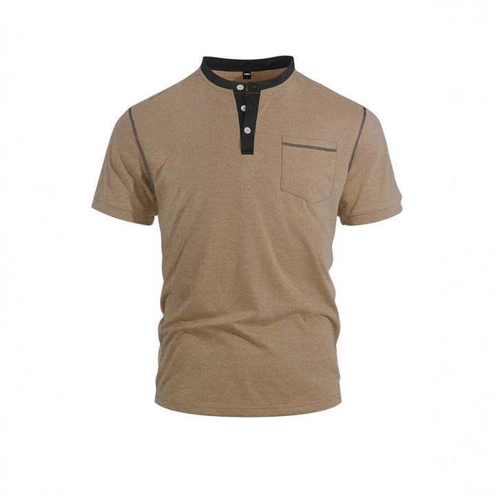 Herren nan legeres Kurzarm-Bandkragenshirt mit Knopfleiste Brusttasche und Flatlocknähten Echo Archiv