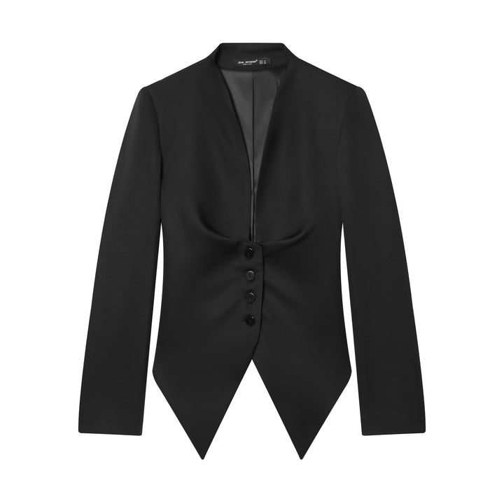 Damen taillierter Blazer mit Schalkragen, figurbetonter Knopfleiste und spitz zulaufendem Zipfelsaum – Valéne