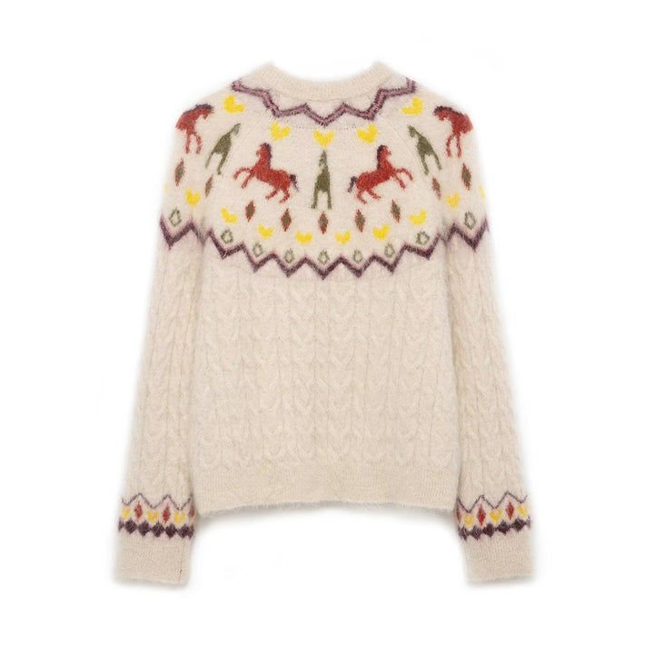 Damen 10+ gemusterte Mohair‑Cardigan mit Norweger‑Motiv, Zopfmuster und Knopfleiste Echo Archiv