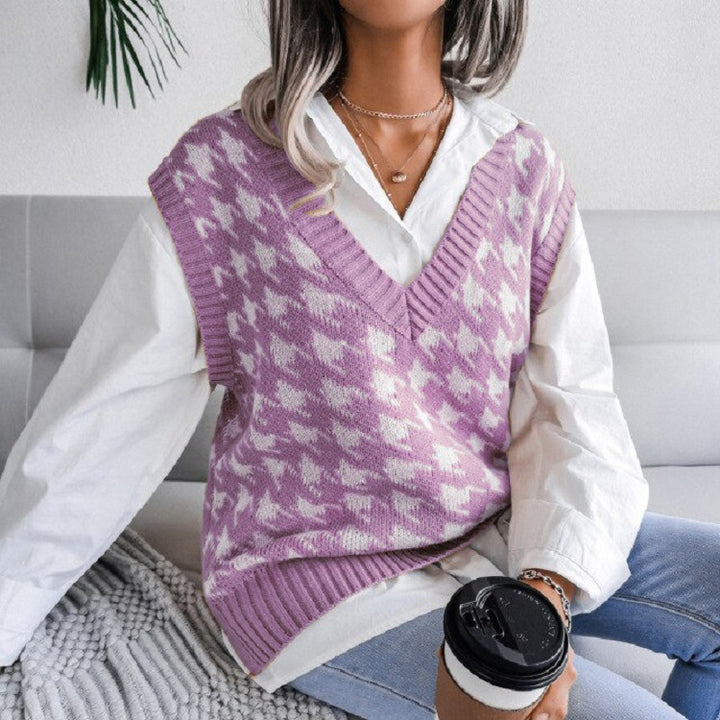 Damen Oversize Strickweste mit Hahnentritt-Muster und V-Ausschnitt Echo Archiv