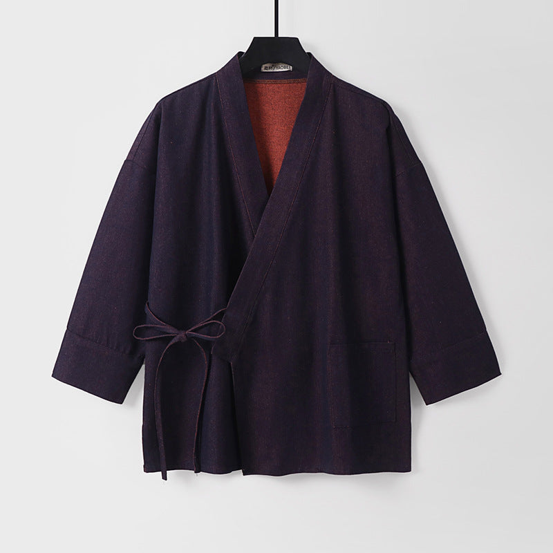 Damen Leichte zweifarbige Kimono-Jacke mit Bindebändern und kontrastiertem Innenfutter Echoarchiv