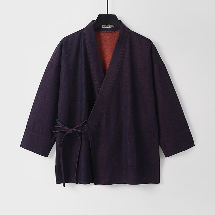 Damen Leichte zweifarbige Kimono-Jacke mit Bindebändern und kontrastiertem Innenfutter Echoarchiv