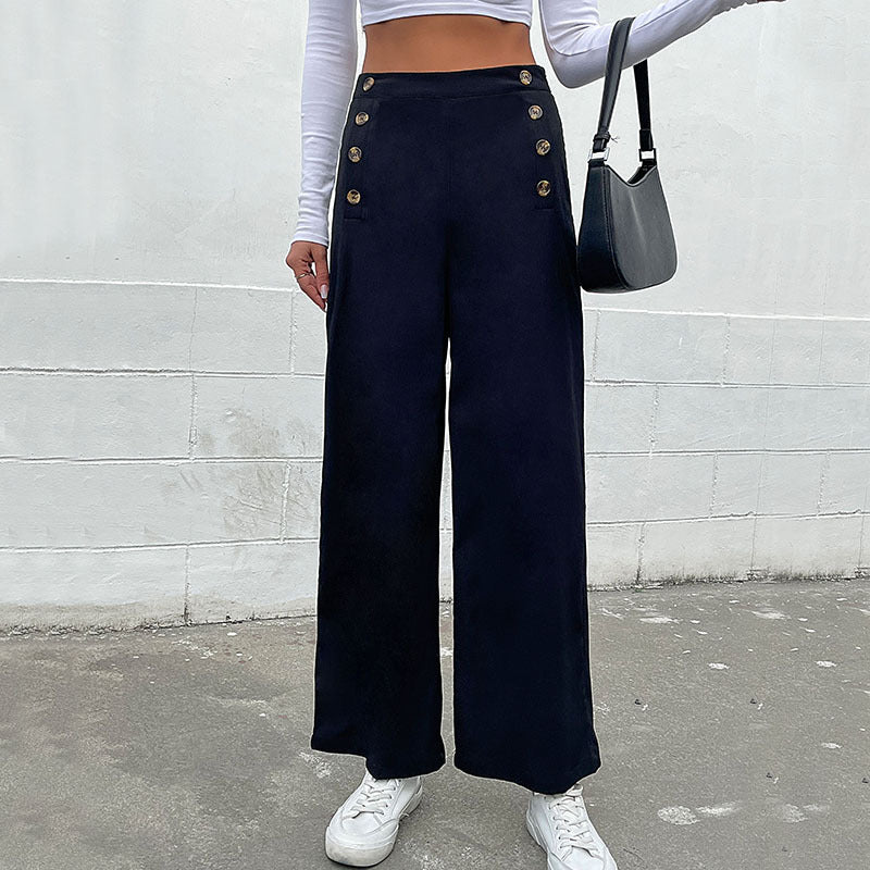 Damen Weite Palazzo-Hose mit Knopfdetails Echo Archiv
