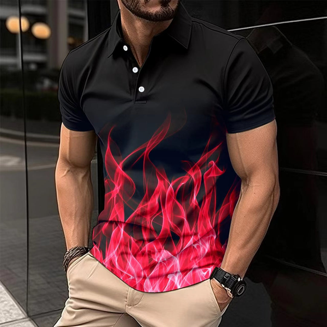Herren Poloshirt mit kühlem Flammenmotiv und bequemer Passform Echoarchiv