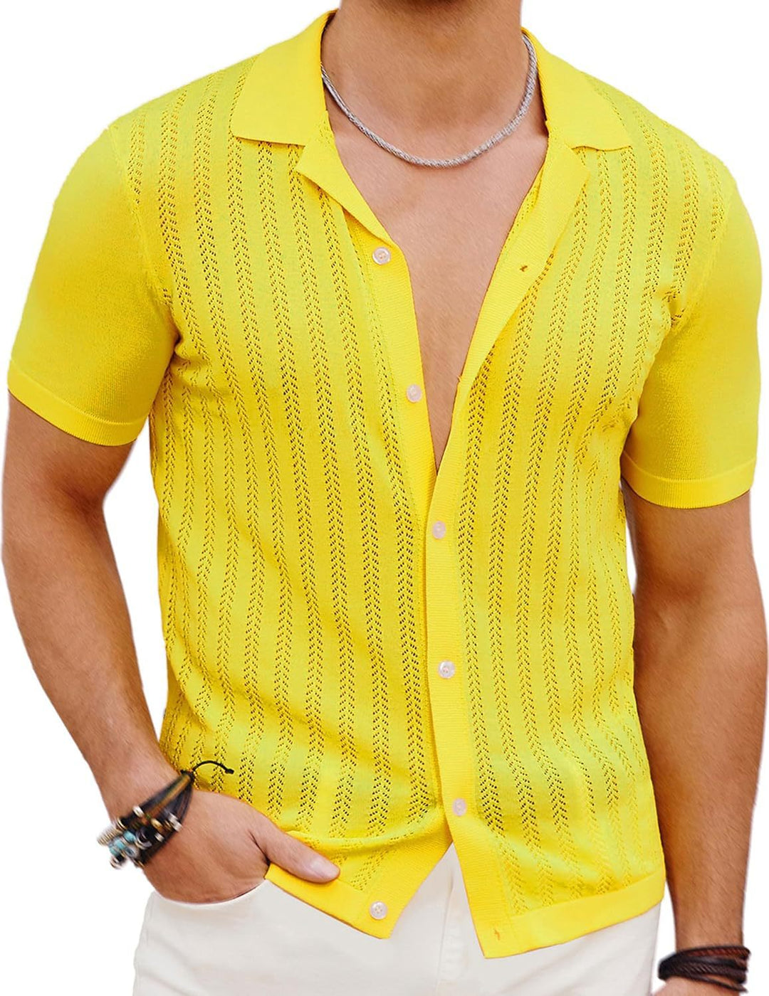 Herren Kurzarm Strickhemd mit strukturiertem Design Echoarchiv