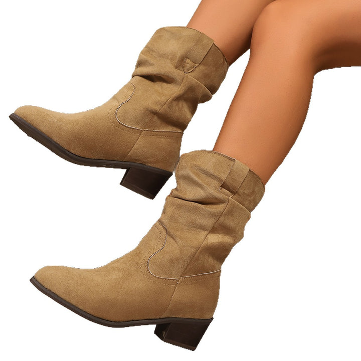 Damen Veloursleder Slouch-Cowboy-Stiefel mit niedrigem Blockabsatz Echo Archiv