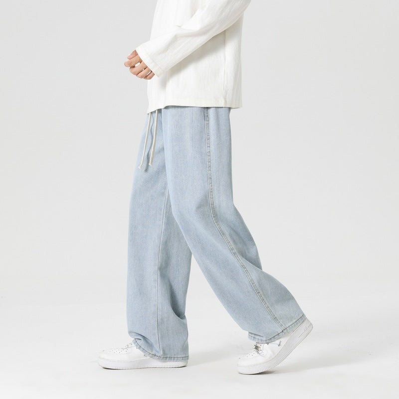 Herren lässige weite Jeanshose mit elastischem Bund und seitlichen Eingrifftaschen Echoarchiv
