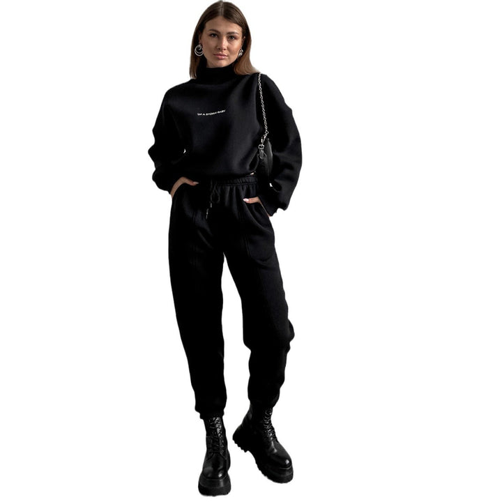 Damen Oversize-Lounge-Set mit Stehkragen und elastischer High-Waist-Jogginghose – Avérine