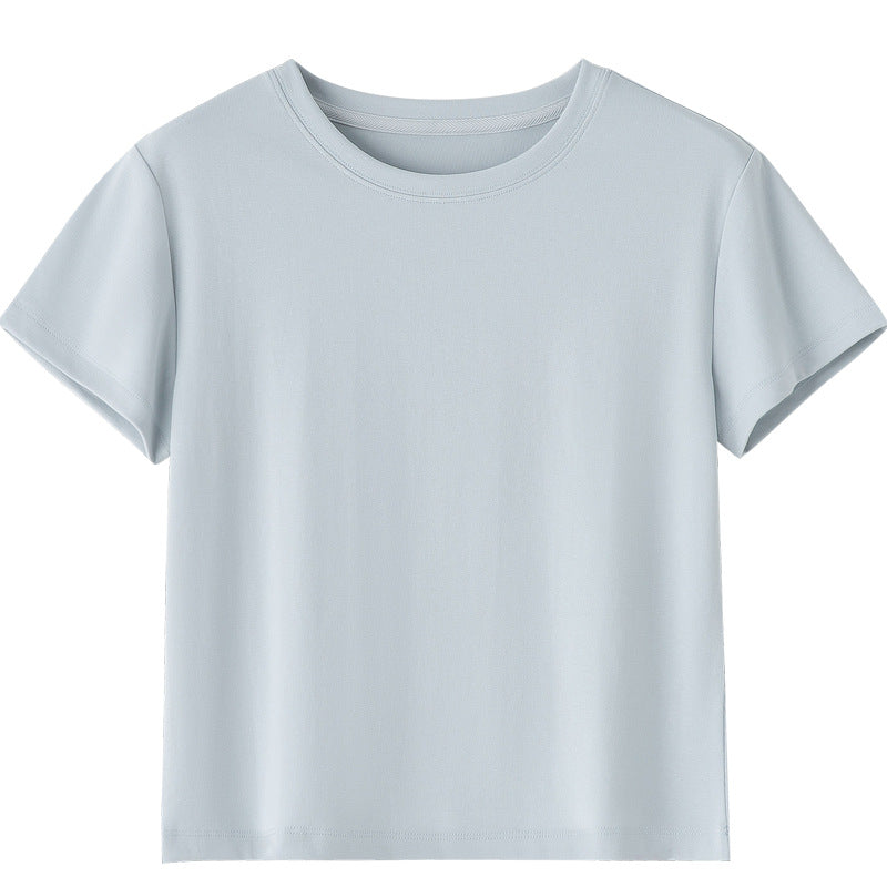 Damen Kurzgeschnittenes Boxy-T-Shirt aus weichem Baumwollstretch mit Rundhalsausschnitt Echo Archiv