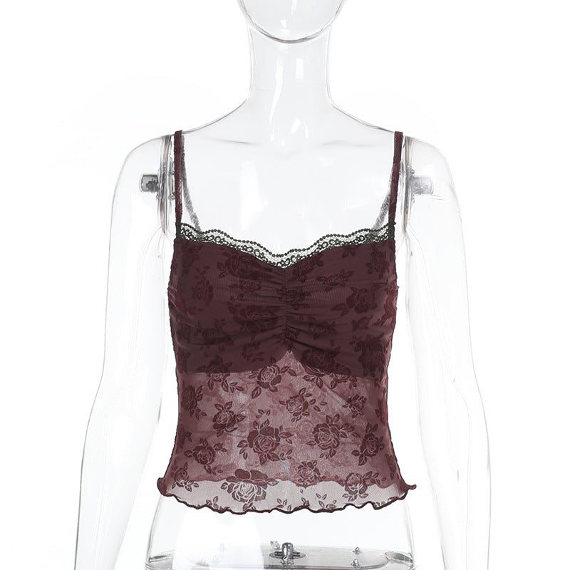 Damen Spitzen-Crop-Top mit floralem Design Echo Archiv