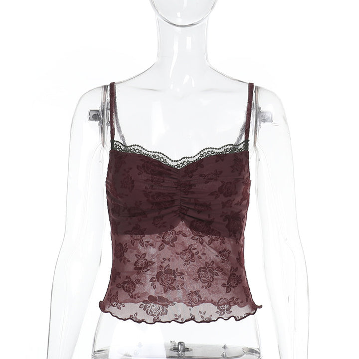 Damen Spitzen-Crop-Top mit floralem Design Echo Archiv