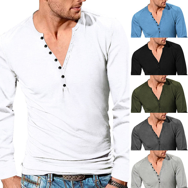 Herren modisches Langarm-Henley-Shirt mit Knopfdetails und strukturierter Oberfläche Echoarchiv
