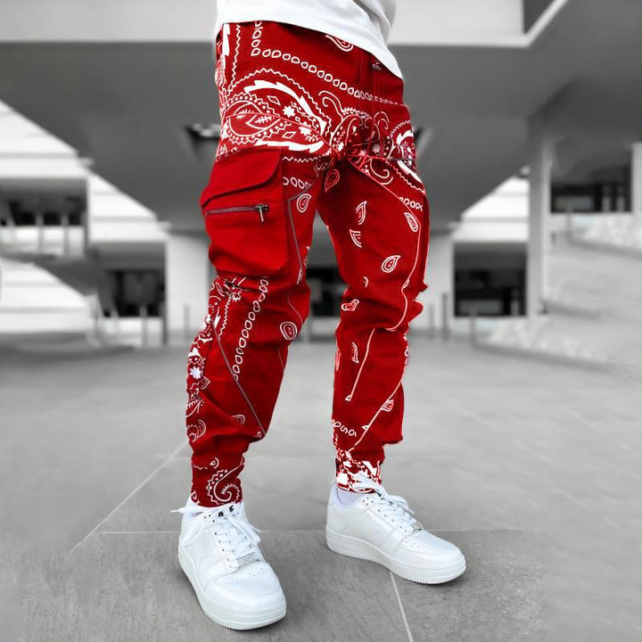Herren Cargo-Jogginghose mit Bandana-Print, Kordelzug & Mehrfachtaschen – Bravaro