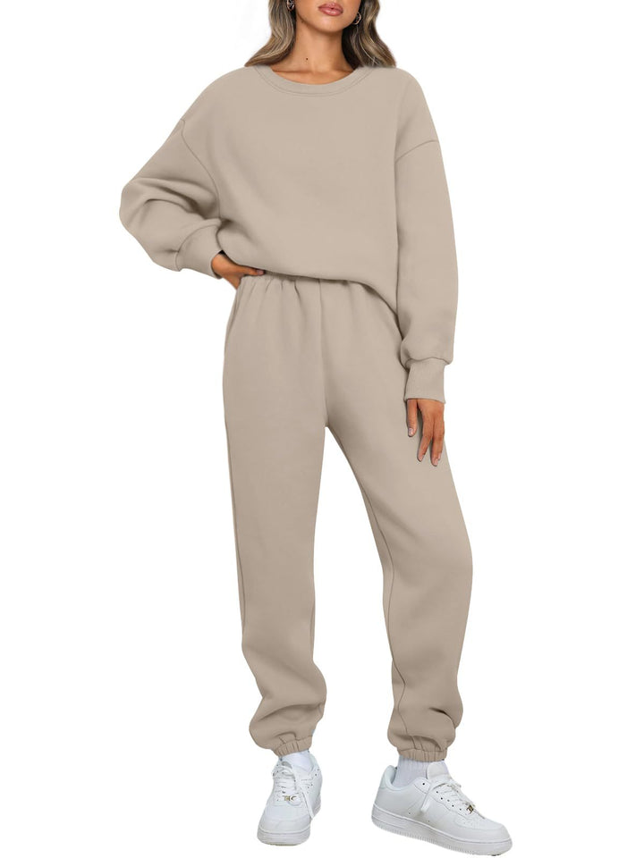 Damen gemütliches zweiteiliges Lounge-Set aus French-Terry mit Oversize-Sweatshirt und taillierter Jogginghose – Élanora