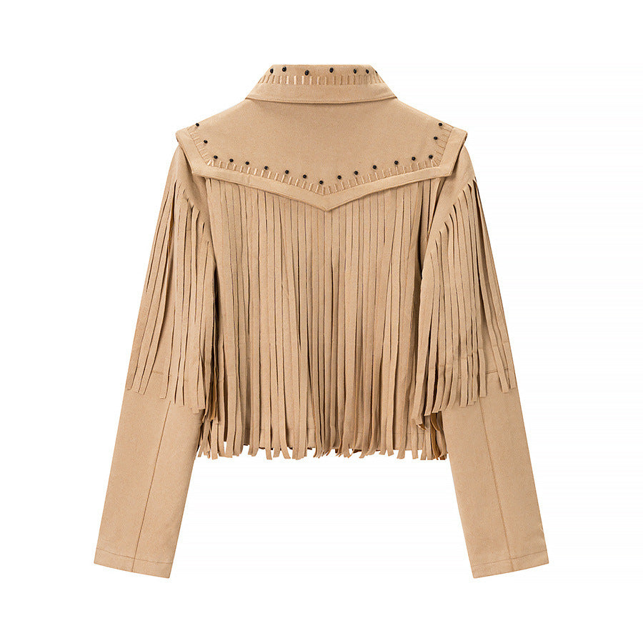 Damen nan kurze Fransenjacke im Wildlederlook mit Nietenbesatz Echo Archiv