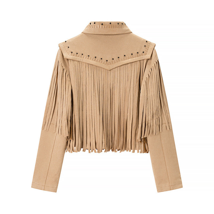 Damen nan kurze Fransenjacke im Wildlederlook mit Nietenbesatz Echo Archiv