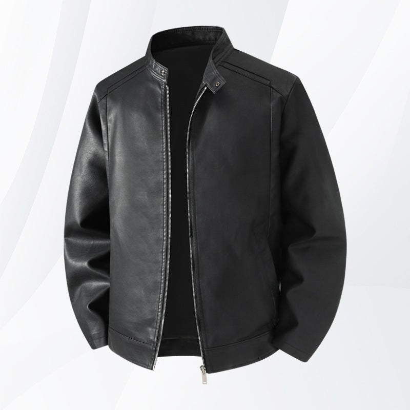 Herren Schlichte Kunstleder-Cityjacke mit Stehkragen, Zweiwege-Reißverschluss & Eingrifftaschen Echoarchiv