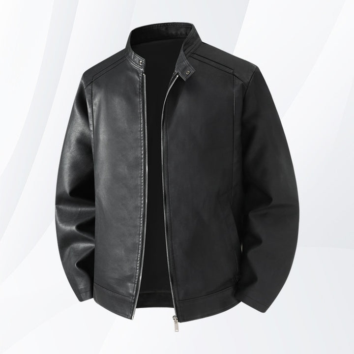 Herren Schlichte Kunstleder-Cityjacke mit Stehkragen, Zweiwege-Reißverschluss & Eingrifftaschen Echoarchiv